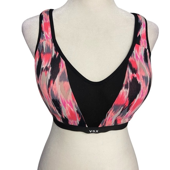 Victoria Secret Sport VSX Pink Black Sports Bra Size 32D Super Support Athletic - Picture 1 of 11